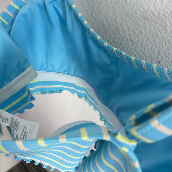 Volcom Stripped Cropped Bikini Top Festival Ditsy Ruffle Tank Style Shelf Bra L - Picture 5 of 6